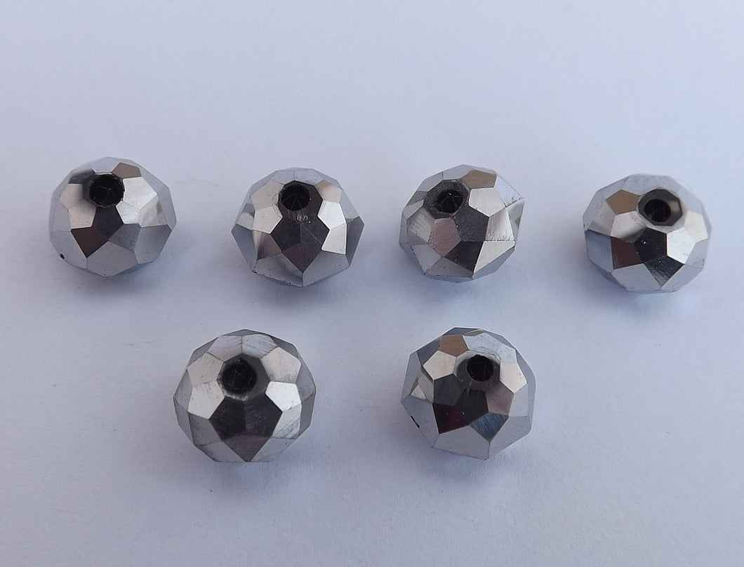 6x8mm Silver Metallic Crystal Cut Glass Rondelle Beads