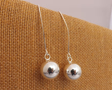 Load image into Gallery viewer, Silver Tone Ball Earrings on Long Hooks
