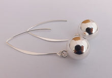 Load image into Gallery viewer, Silver Tone Ball Earrings on Long Hooks
