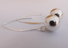 Load image into Gallery viewer, Silver Tone Ball Earrings on Long Hooks
