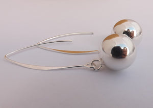 Silver Tone Ball Earrings on Long Hooks