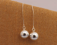 Load image into Gallery viewer, Silver Tone Ball Earrings on Long Hooks
