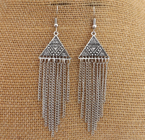 Silver Tone Chain Drops Earrings