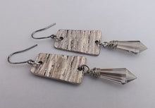 Load image into Gallery viewer, Silver Tone Cube &amp; Crystal Cut Drop Earrings
