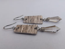 Load image into Gallery viewer, Silver Tone Cube &amp; Crystal Cut Drop Earrings
