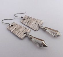 Load image into Gallery viewer, Silver Tone Cube &amp; Crystal Cut Drop Earrings
