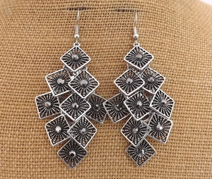 Grey & Silver Tone  Drop Earrings