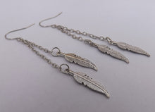 Load image into Gallery viewer, Silver Tone Feather Drop Earrings
