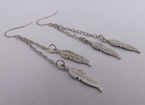 Silver Tone Feather Drop Earrings