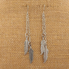 Load image into Gallery viewer, Silver Tone Feather Drop Earrings
