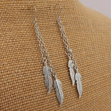 Load image into Gallery viewer, Silver Tone Feather Drop Earrings
