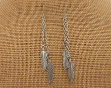 Load image into Gallery viewer, Silver Tone Feather Drop Earrings
