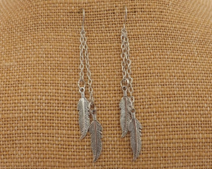 Silver Tone Feather Drop Earrings