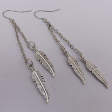 Load image into Gallery viewer, Silver Tone Feather Drop Earrings
