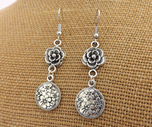 Load image into Gallery viewer, Silver Tone Flower Drop Earrings
