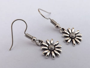 Silver Tone Flower Drop Earrings