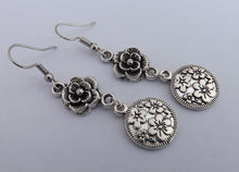 Load image into Gallery viewer, Silver Tone Flower Drop Earrings
