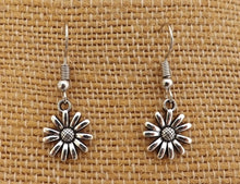 Load image into Gallery viewer, Silver Tone Flower Drop Earrings
