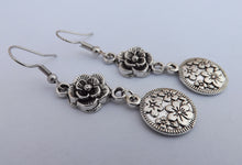 Load image into Gallery viewer, Silver Tone Flower Drop Earrings
