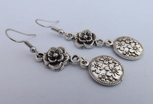 Silver Tone Flower Drop Earrings