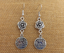 Load image into Gallery viewer, Silver Tone Flower Drop Earrings
