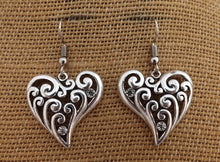 Load image into Gallery viewer, Silver Tone Heart Drop Earrings
