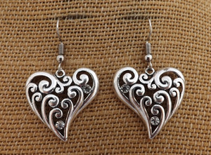 Silver Tone Heart Drop Earrings