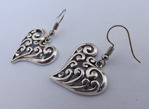 Silver Tone Heart Drop Earrings