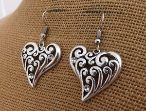 Silver Tone Heart Drop Earrings