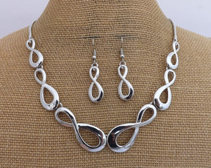 Silver Tone Infinity Twist Collar Necklace & Earrings Set