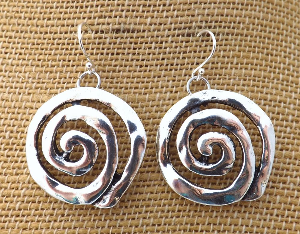 Silver Tone Koru Earrings on Sterling Silver Hooks