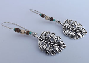 Silver  Tone Leaf Drop Earrings on Long Kidney Hook