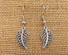 Load image into Gallery viewer, Silver Tone Leaf Earrings
