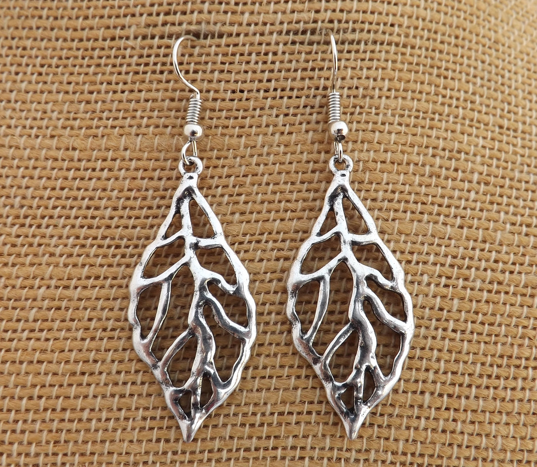 Silver Tone Leaf Earrings