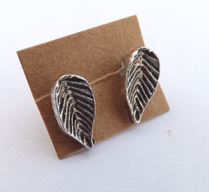 Silver Tone Leaf Stud Earrings