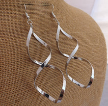 Load image into Gallery viewer, Silver Tone Long Twist Drop Earrings
