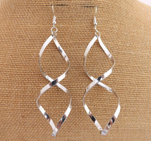 Load image into Gallery viewer, Silver Tone Long Twist Drop Earrings
