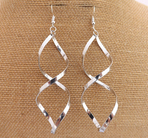 Silver Tone Long Twist Drop Earrings