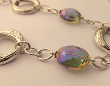 Load image into Gallery viewer, Silver Tone Loops &amp; Faceted Purple Grey Beads, Long Chain Necklace
