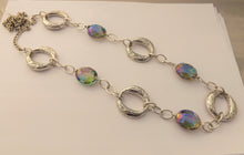 Load image into Gallery viewer, Silver Tone Loops &amp; Faceted Purple Grey Beads, Long Chain Necklace
