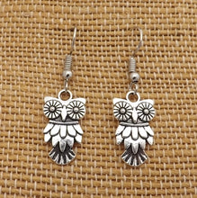 Load image into Gallery viewer, Silver Tone Owl Earrings
