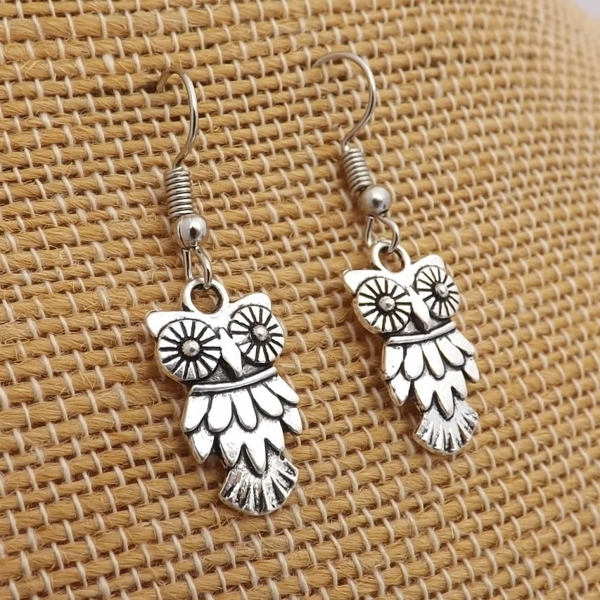 Silver Tone Owl Earrings