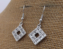 Load image into Gallery viewer, Silver Tone Rhinestone Drop Earrings
