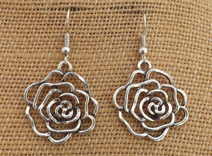 Rose Earrings (Silver or Bronze Tone)