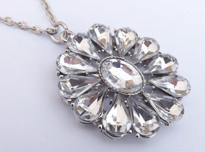 Silver Tone Round Bling Pendant Necklace