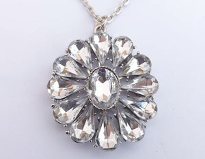 Silver Tone Round Bling Pendant Necklace