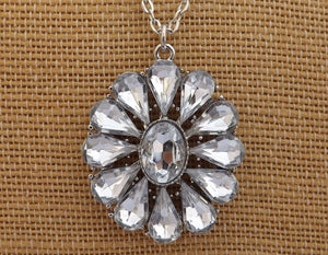 Silver Tone Round Bling Pendant Necklace