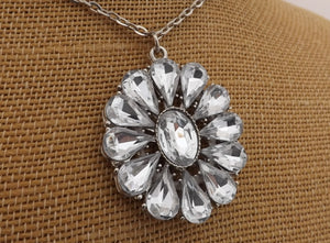 Silver Tone Round Bling Pendant Necklace