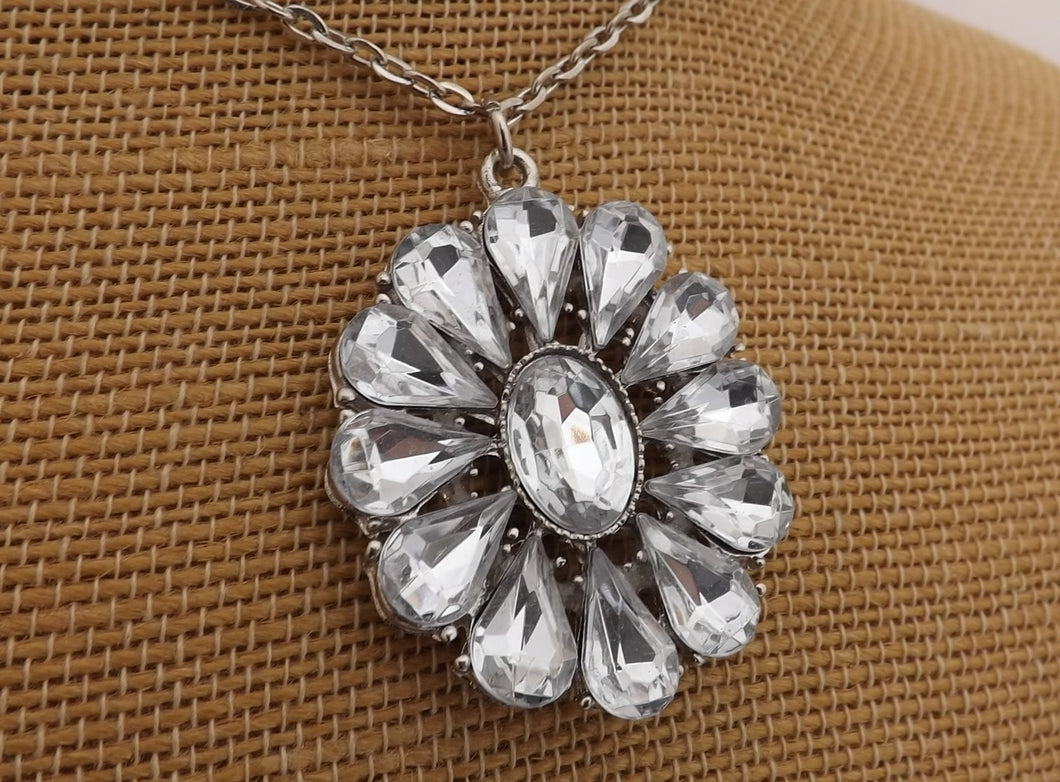 Silver Tone Round Bling Pendant Necklace