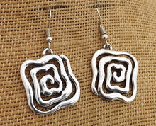 Load image into Gallery viewer, Silver Tone Square Spiral Drop Earrings
